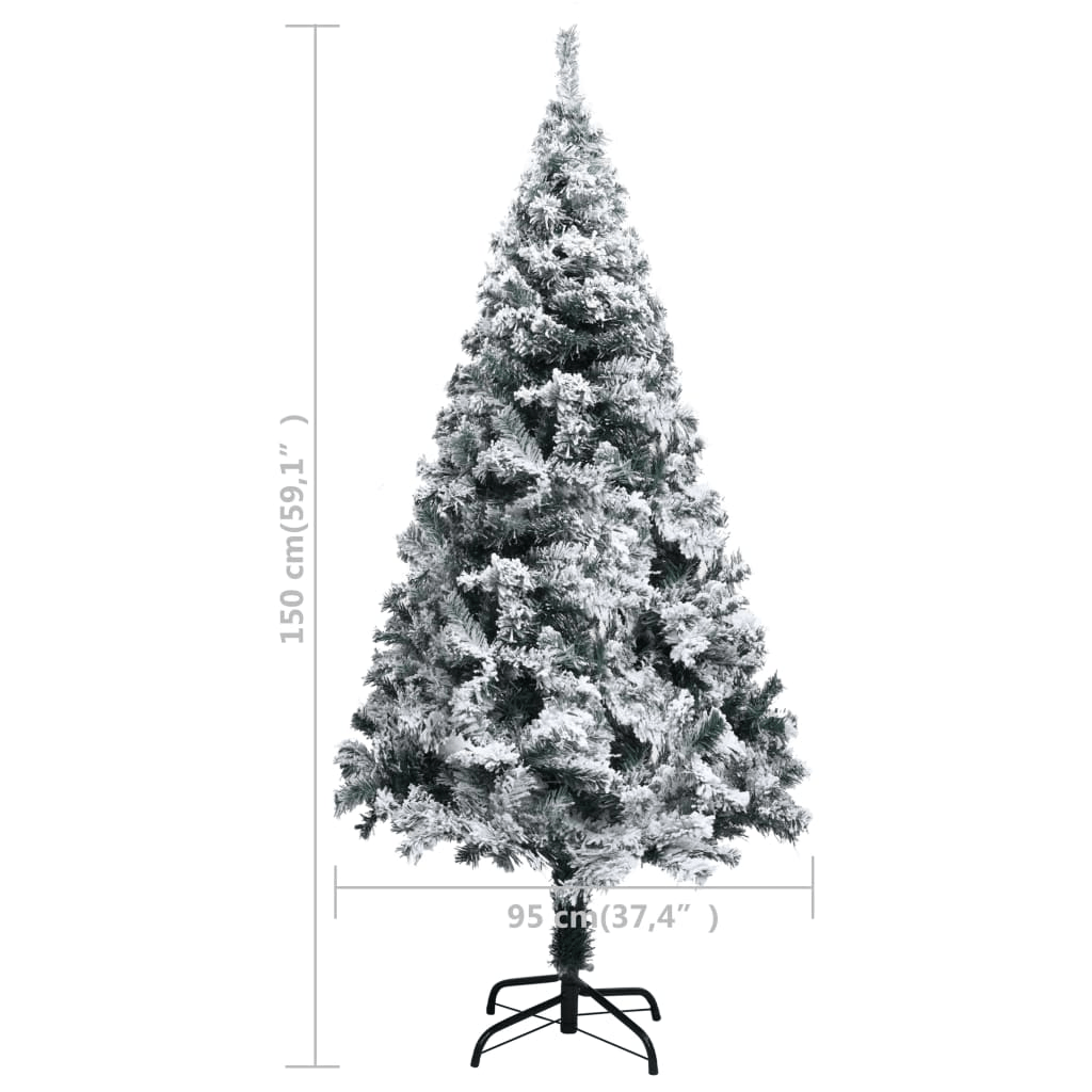vidaXL Artificial Christmas Tree with Flocked Snow Green 150 cm PVC Lucy And Phil Academy Lucy And Phil Academy