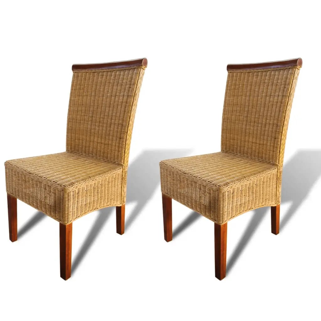 vidaXL Dining Chairs 2 pcs Brown Natural Rattan Lucy And Phil Academy Lucy And Phil Academy