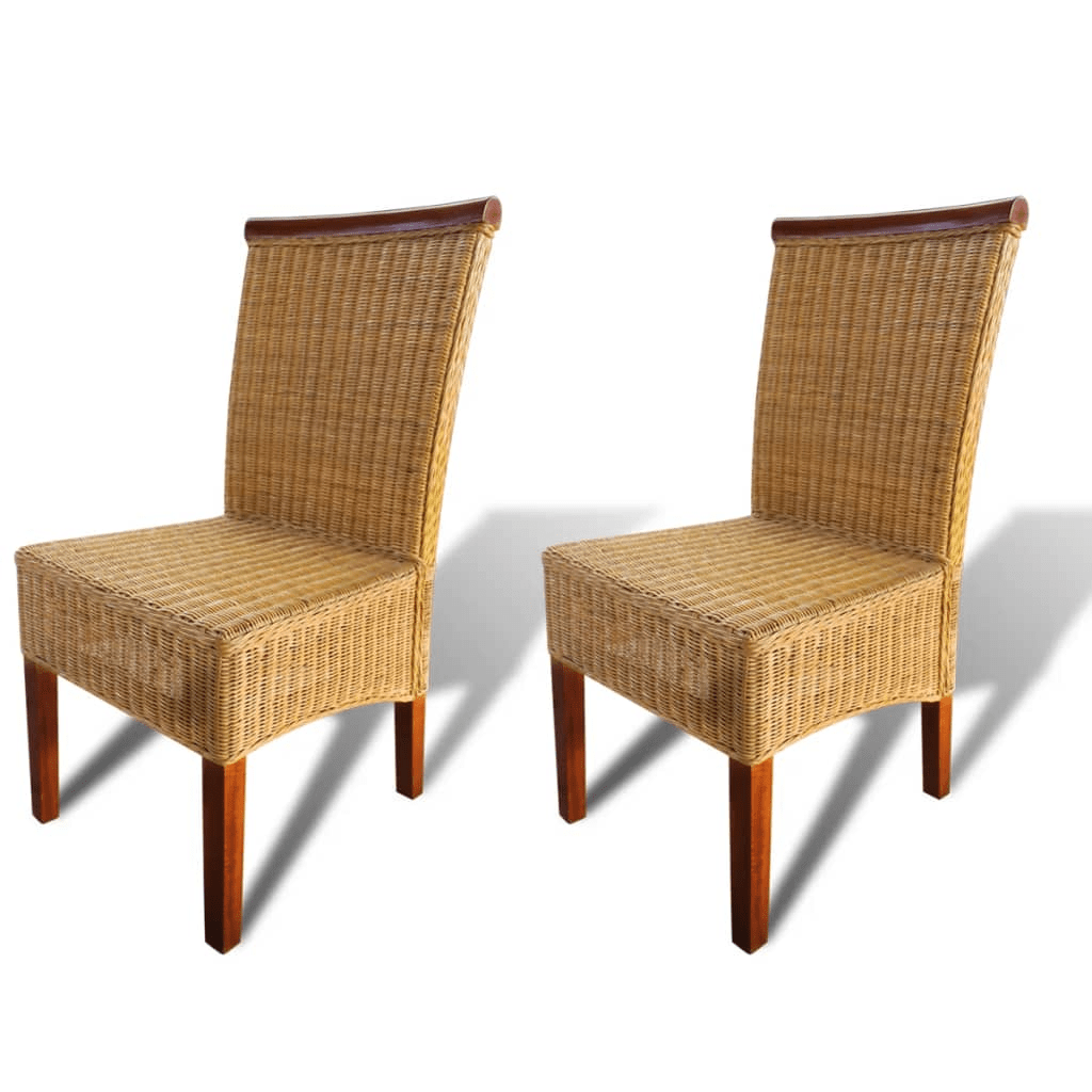 vidaXL Dining Chairs 2 pcs Brown Natural Rattan Lucy And Phil Academy Lucy And Phil Academy