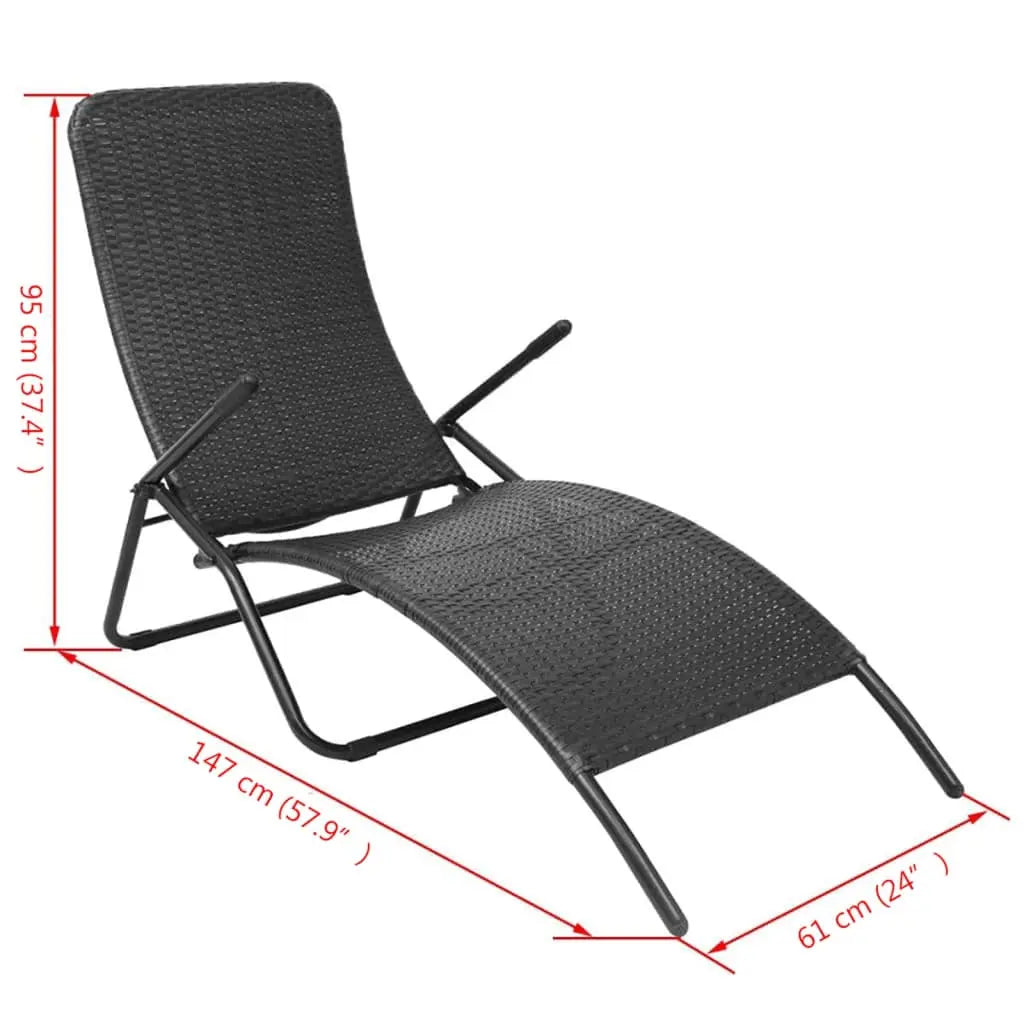 vidaXL Folding Sun Lounger Poly Rattan Black Lucy And Phil Academy Lucy And Phil Academy