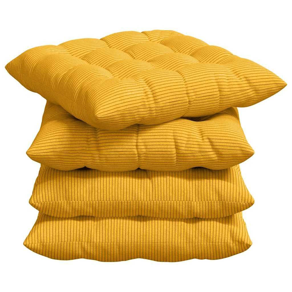 vidaXL Seat Cushions 4 pcs Light Yellow 40 x 40 x 6 cm Corduroy Fabric Lucy And Phil Academy Lucy And Phil Academy