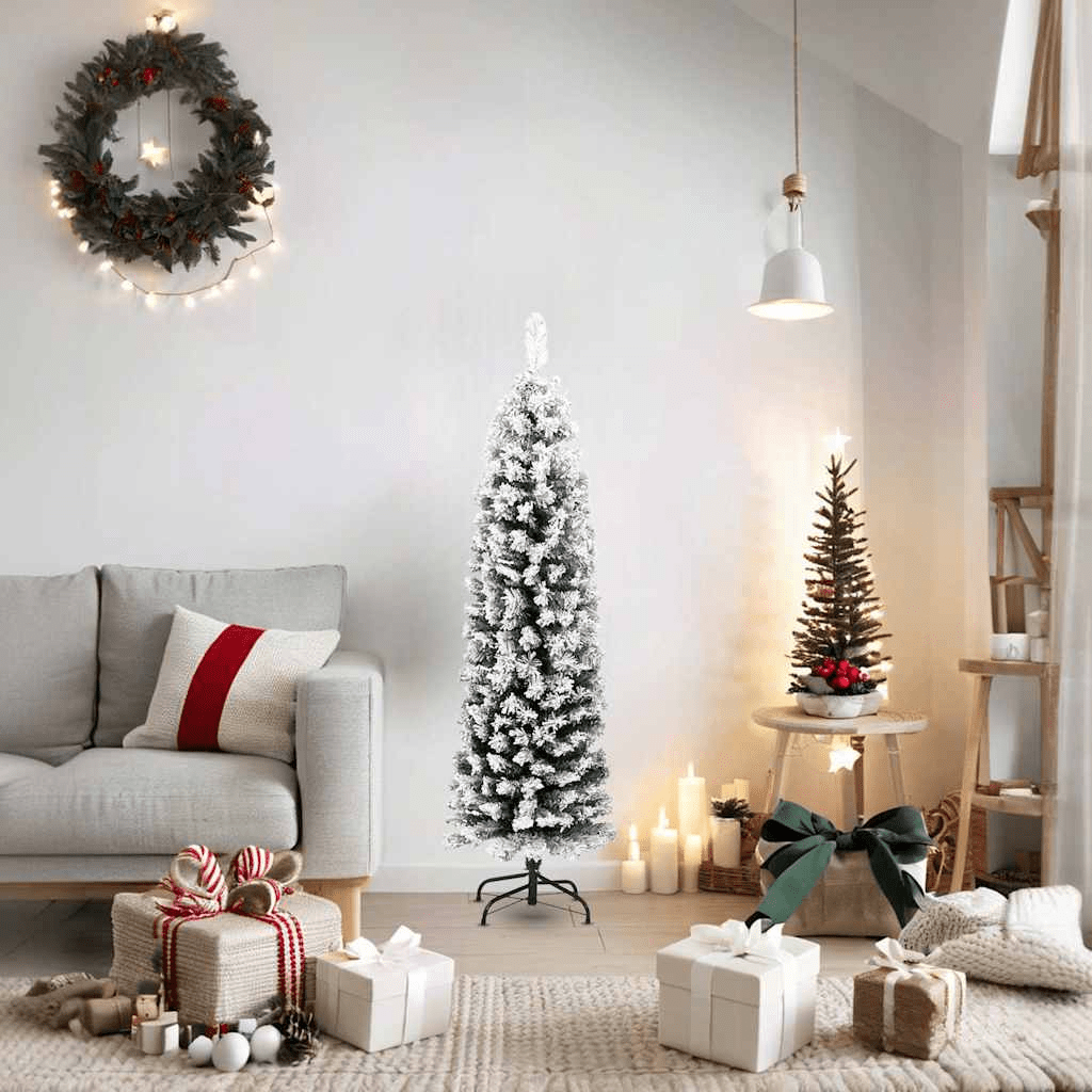 vidaXL Slim Artificial Christmas Tree with Flocked Snow Green 150 cm PVC Lucy And Phil Academy Lucy And Phil Academy