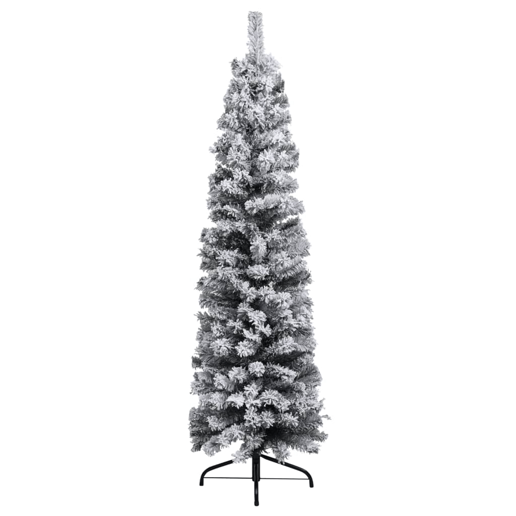 vidaXL Slim Artificial Christmas Tree with Flocked Snow Green 150 cm PVC Lucy And Phil Academy Lucy And Phil Academy