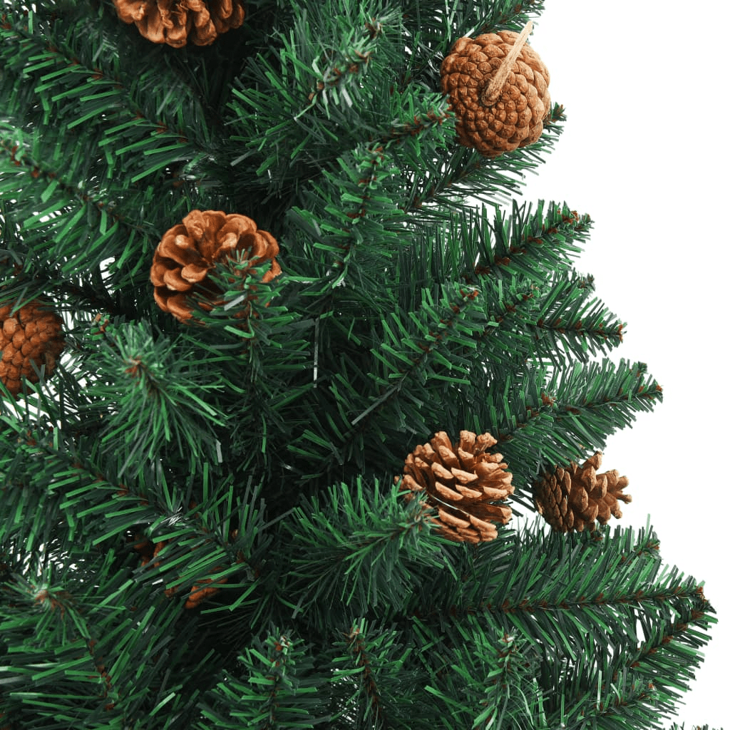 vidaXL Slim Christmas Tree with Real Wood and Cones Green 150 cm PVC Lucy And Phil Academy Lucy And Phil Academy