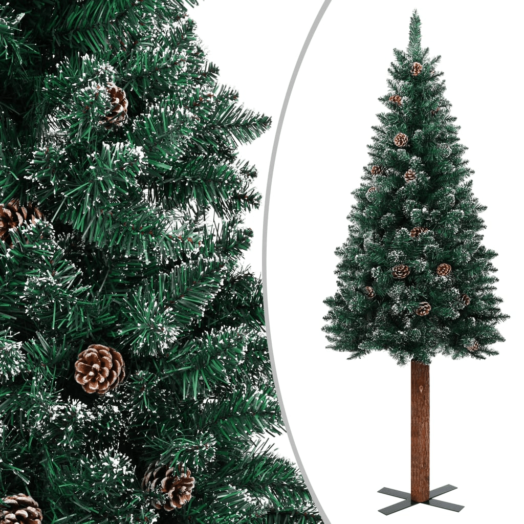 vidaXL Slim Christmas Tree with Real Wood and White Snow Green 180 cm Lucy And Phil Academy Lucy And Phil Academy