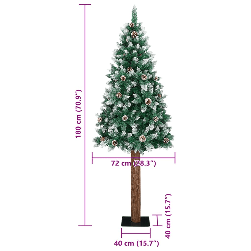 vidaXL Slim Christmas Tree with Real Wood and White Snow Green 180 cm Lucy And Phil Academy Lucy And Phil Academy
