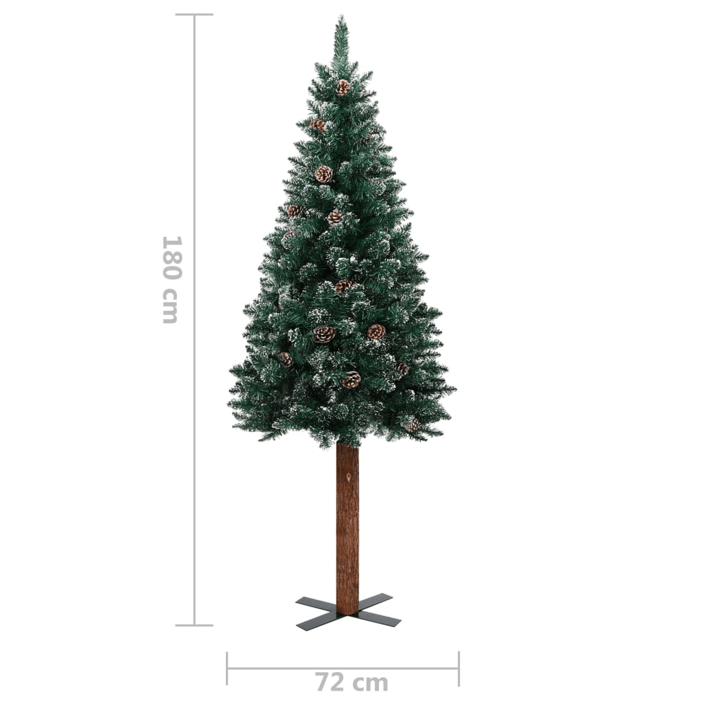 vidaXL Slim Christmas Tree with Real Wood and White Snow Green 180 cm Lucy And Phil Academy Lucy And Phil Academy
