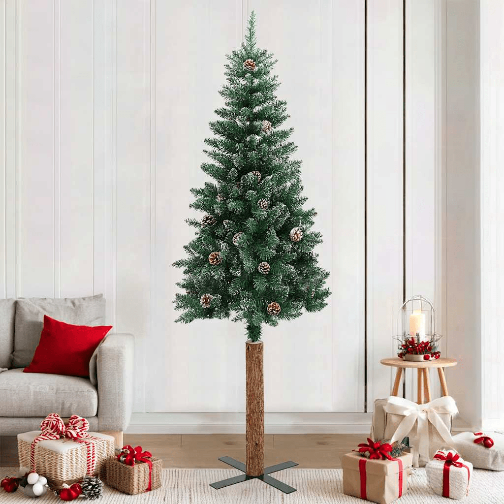 vidaXL Slim Christmas Tree with Real Wood and White Snow Green 210 cm Lucy And Phil Academy Lucy And Phil Academy