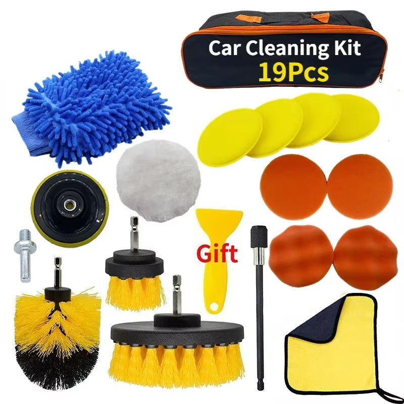 PWS New Car Cleaning Kit Scrubber Drill Detailing Brush Set Air Conditioner Vents Towel Polisher Car Auto Detailing Tools