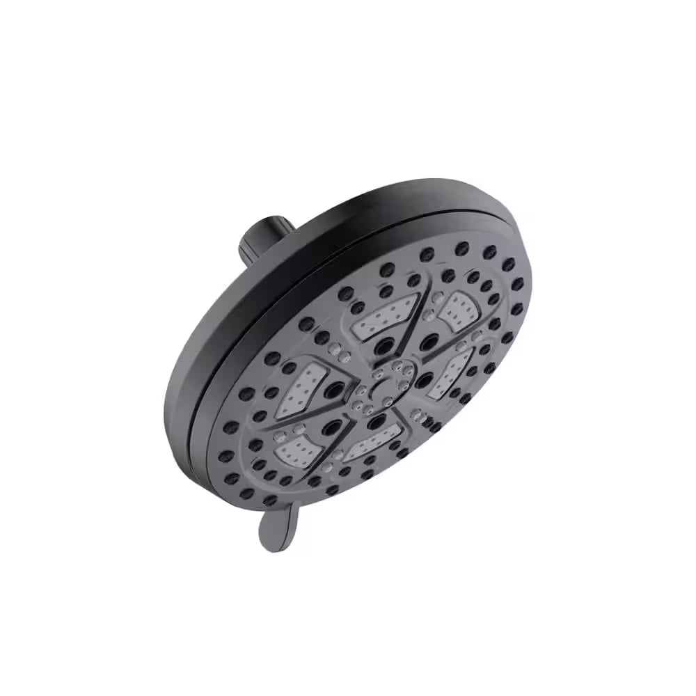 Mills Modern 7 In. Wall Mounted 6-Function Fixed Showerhead for Bathroom, Matte Black