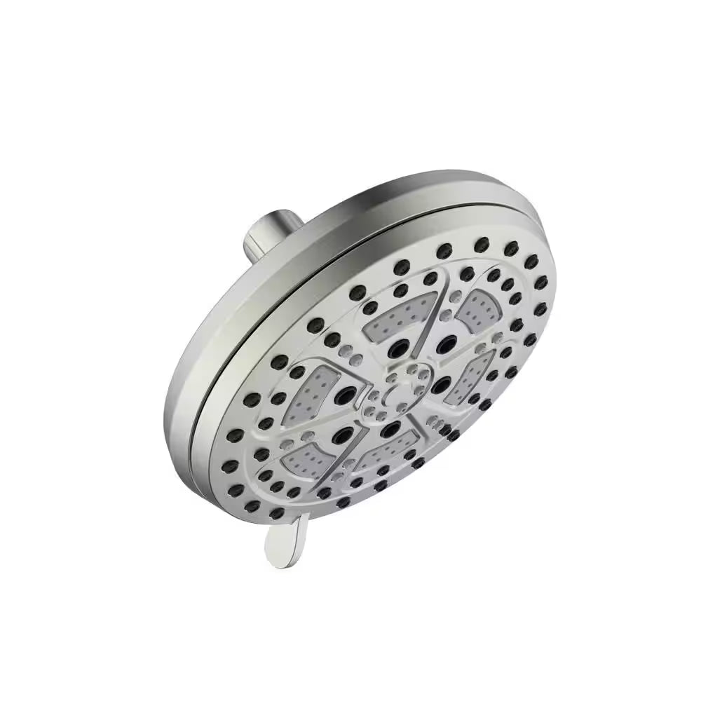 Mills Modern 7 In. Wall Mounted 6-Function Fixed Showerhead for Bathroom, Satin Nickel