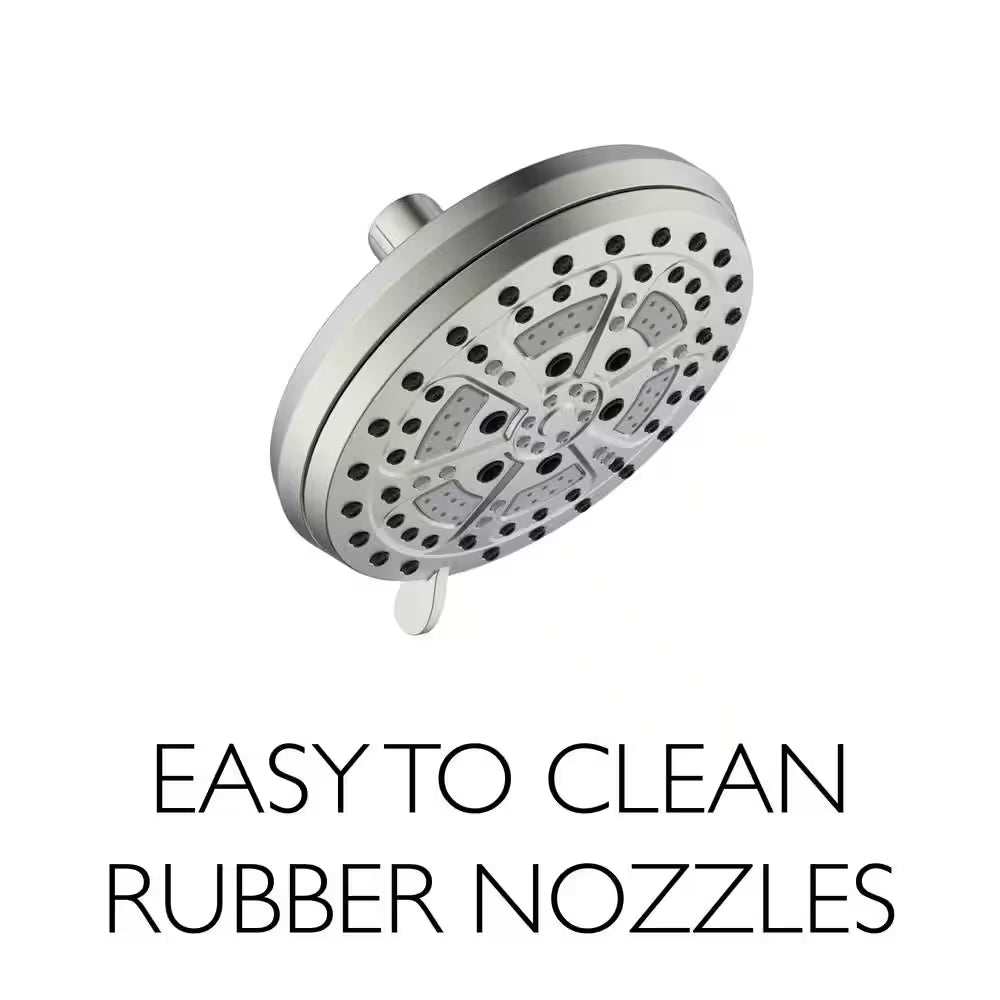 Mills Modern 7 In. Wall Mounted 6-Function Fixed Showerhead for Bathroom, Satin Nickel