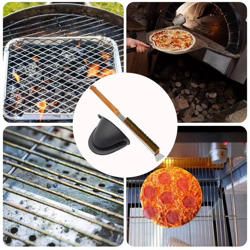 Oven Brush Household Barbecue Scraper High Heat Resistant Cleaning Brush with Scraper for Kitchen Grill Oven Baking