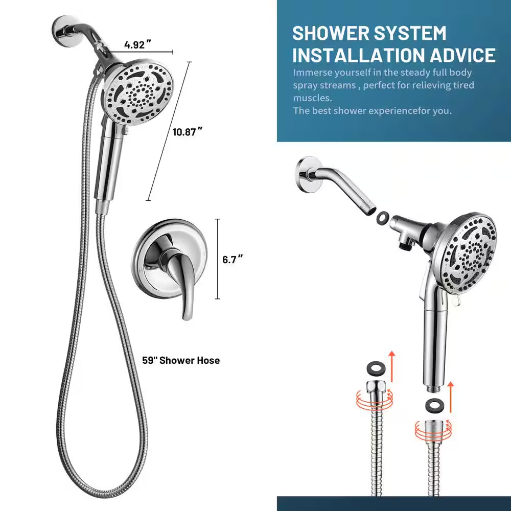 Rain 7-Spray Handheld Shower Systems Shower Faucet Kit with Valve 1.8 GPM Adjustable Filtered Shower Head in Chrome