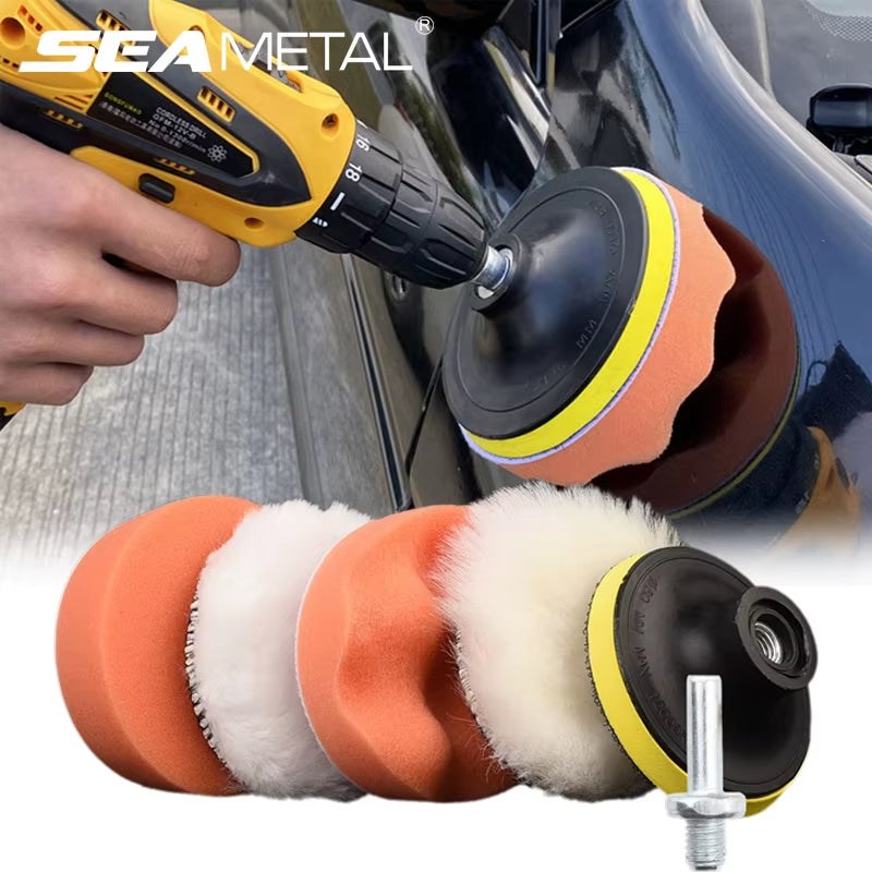 SEAMETAL 6Pcs Sponge Polishing Disc Car Polish Buffering Sponge Auto Detailing Waxing Car Polishing Kit with Drill Adapter