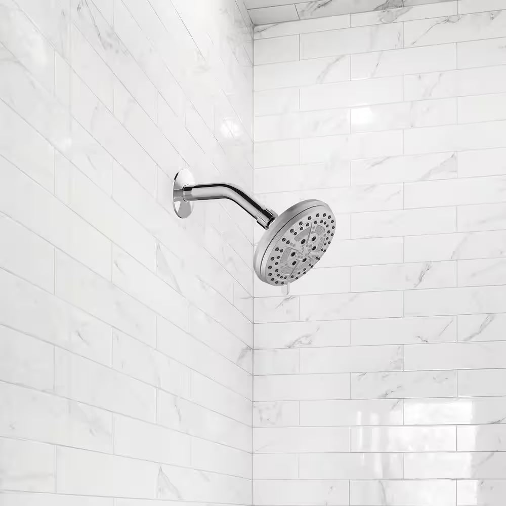 Mills Modern 7 In. Wall Mounted 6-Function Fixed Showerhead for Bathroom, Satin Nickel