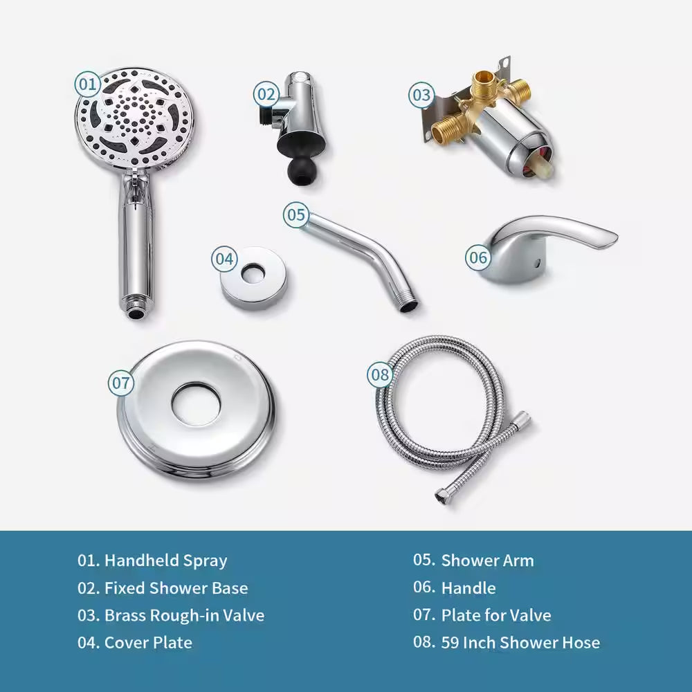 Rain 7-Spray Handheld Shower Systems Shower Faucet Kit with Valve 1.8 GPM Adjustable Filtered Shower Head in Chrome
