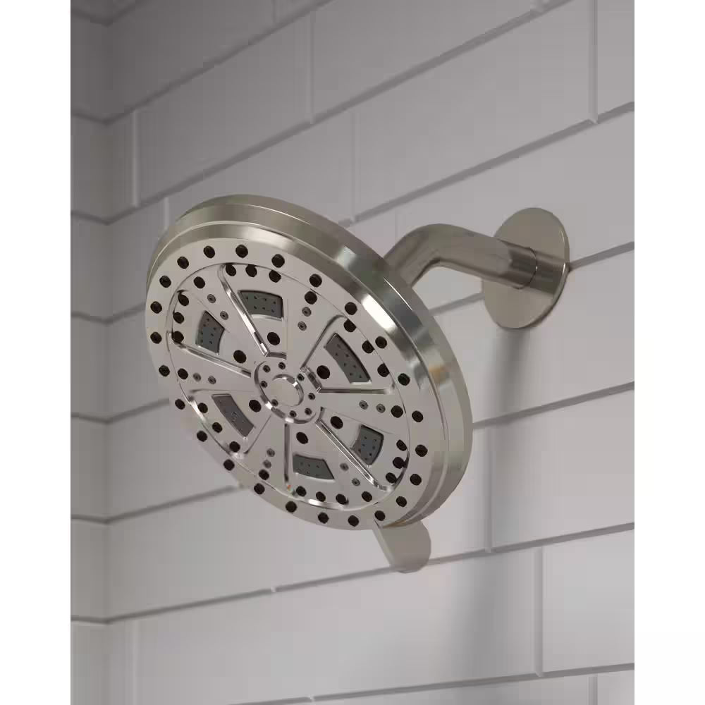 Mills Modern 7 In. Wall Mounted 6-Function Fixed Showerhead for Bathroom, Satin Nickel