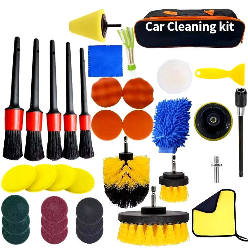 PWS New Car Cleaning Kit Scrubber Drill Detailing Brush Set Air Conditioner Vents Towel Polisher Car Auto Detailing Tools