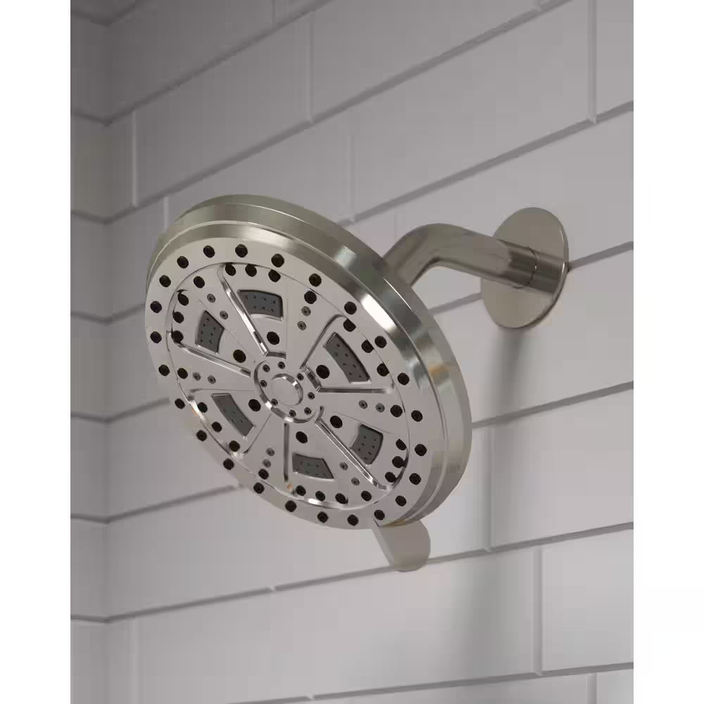 Mills Modern 7 In. Wall Mounted 6-Function Fixed Showerhead for Bathroom, Satin Nickel