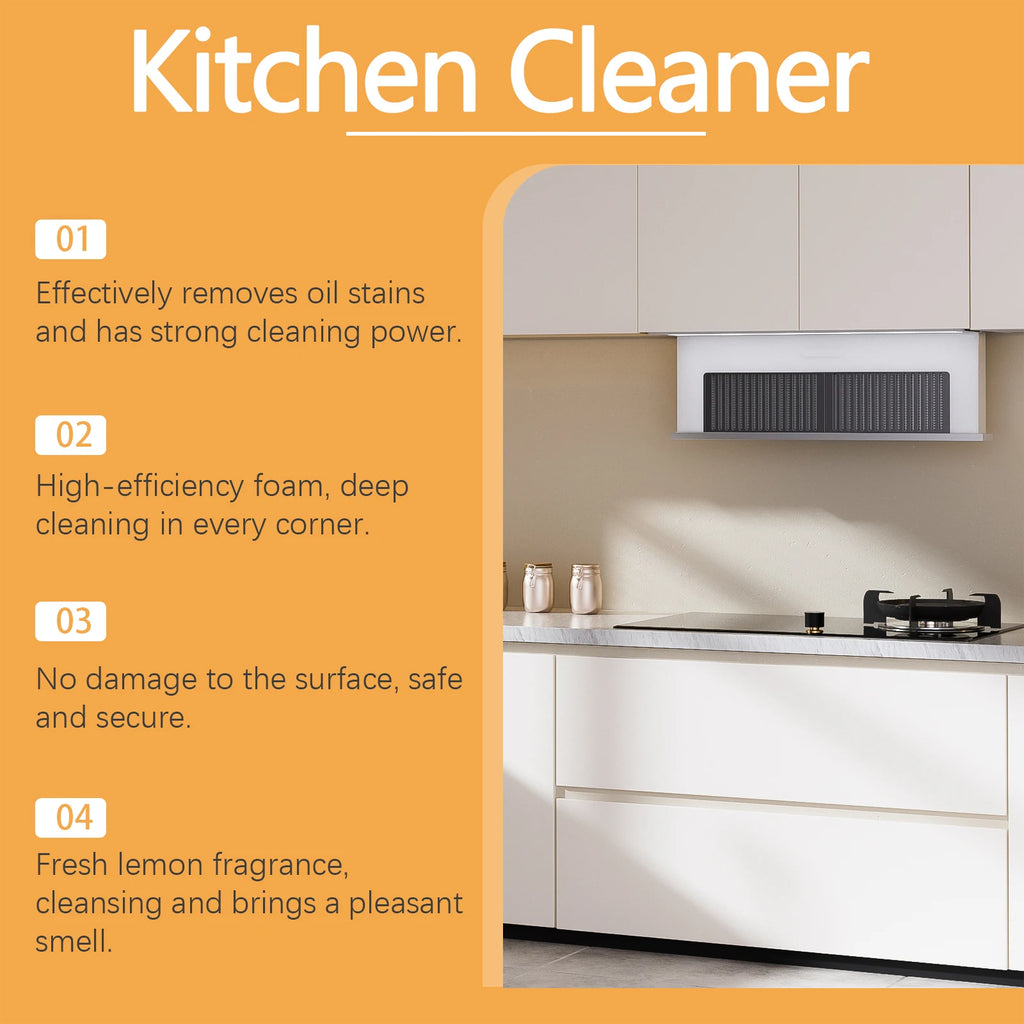 Kitchen Foam Cleaner Powerful Cleaning Grease and Stains without Damaging Surface Lemon Light Fragrance No Residue No Irritation