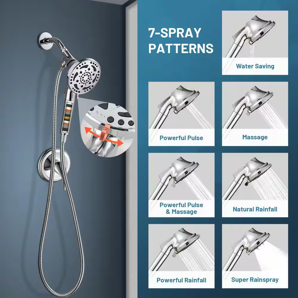 Rain 7-Spray Handheld Shower Systems Shower Faucet Kit with Valve 1.8 GPM Adjustable Filtered Shower Head in Chrome