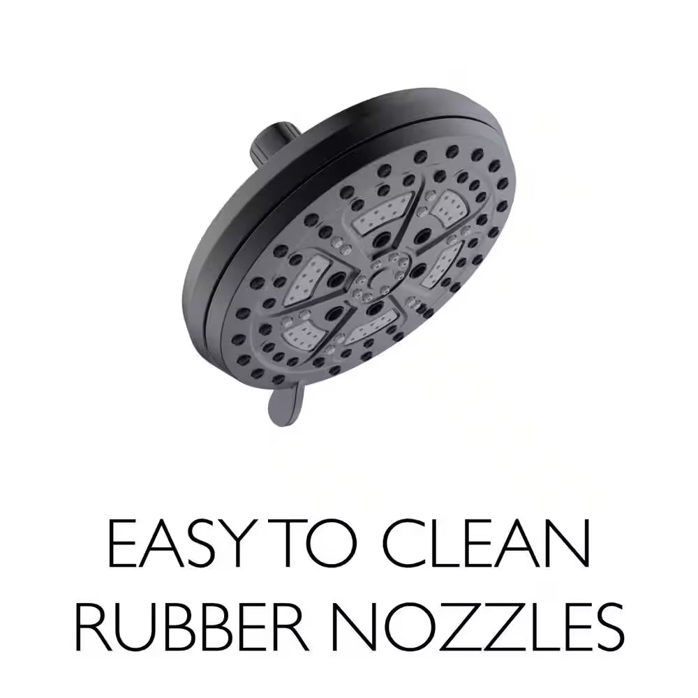 Mills Modern 7 In. Wall Mounted 6-Function Fixed Showerhead for Bathroom, Matte Black
