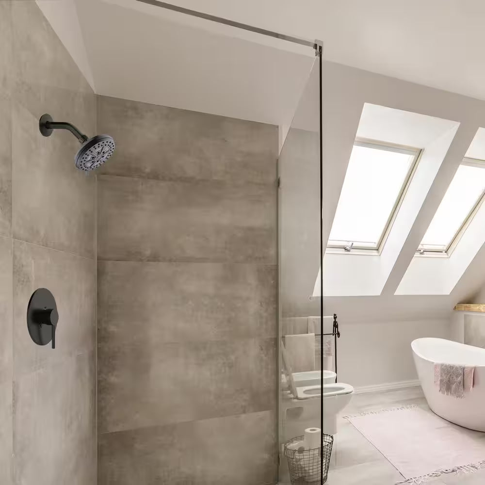 Mills Modern 7 In. Wall Mounted 6-Function Fixed Showerhead for Bathroom, Matte Black