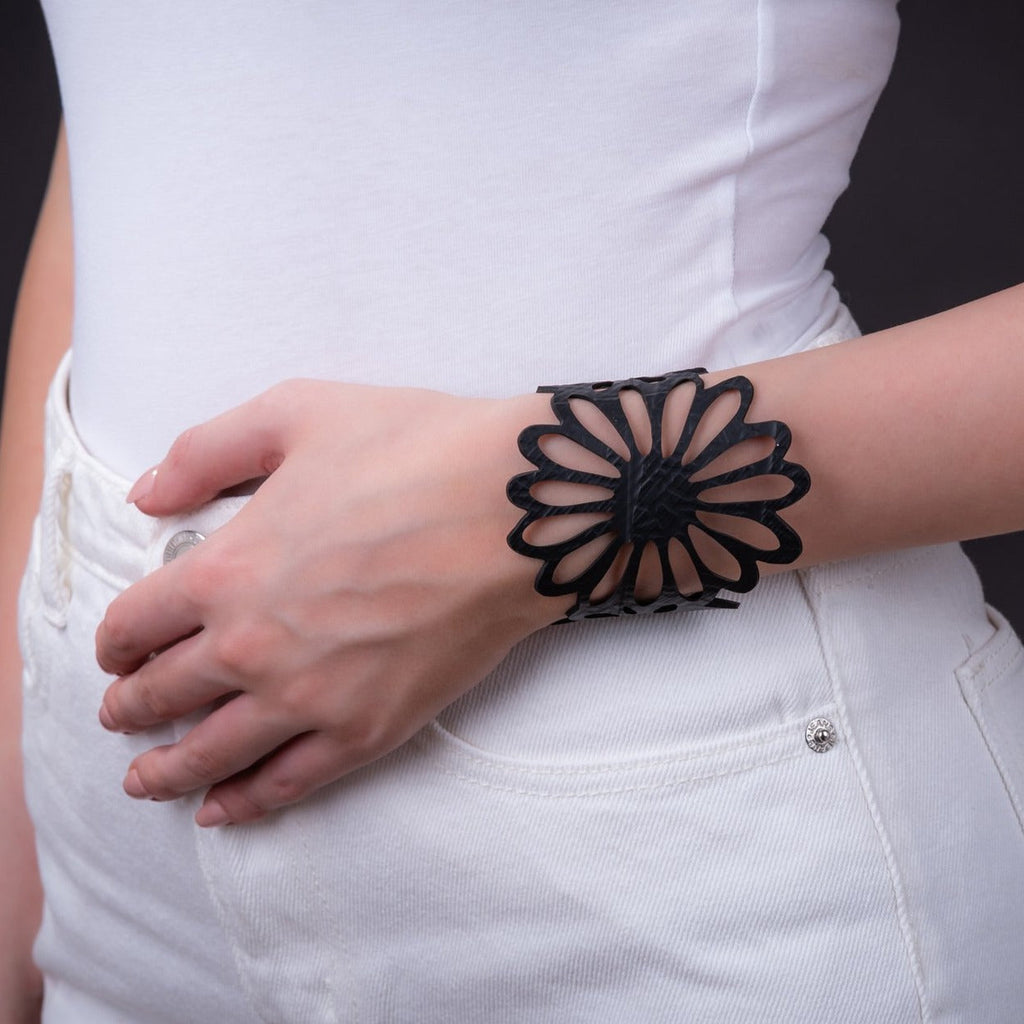 Dahlia Recycled Rubber Bracelet Floral Cuff-2