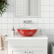 Round White and Red Ceramic Countertop Basin - 41x14 cm Lucy And Phil Academy Lucy And Phil Academy