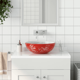 Round White and Red Ceramic Countertop Basin - 41x14 cm Lucy And Phil Academy Lucy And Phil Academy