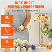 VEVOR 10PCS 43cm/16.9” Tall Wedding Flower Vase, Metal Wedding Trumpet Centerpiece, Gold Floral Stand Display Rack for Tables Wedding Dinner Party, Anniversary Ceremony Birthday Event Decor Lucy And Phil Academy Lucy And Phil Academy