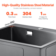 VEVOR 55cm Kitchen Sink Workstation, 304 Stainless Steel Top Mount Sinks, Drop - In Single Bowl Farmhouse Basin with Accessories, Household Dishwasher Sinks for RV, Prep Kitchen, and Bar (Black) Lucy And Phil Academy Lucy And Phil Academy