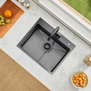 VEVOR 55cm Kitchen Sink Workstation, 304 Stainless Steel Top Mount Sinks, Drop - In Single Bowl Farmhouse Basin with Accessories, Household Dishwasher Sinks for RV, Prep Kitchen, and Bar (Black) Lucy And Phil Academy Lucy And Phil Academy