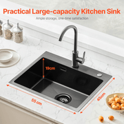 VEVOR 55cm Kitchen Sink Workstation, 304 Stainless Steel Top Mount Sinks, Drop - In Single Bowl Farmhouse Basin with Accessories, Household Dishwasher Sinks for RV, Prep Kitchen, and Bar (Black) Lucy And Phil Academy Lucy And Phil Academy