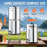 VEVOR Gravity - fed Water Filter System, 2.25G 304 Stainless - Steel Countertop Water Filtration System, Reduces Lead and up to 99% of Chlorine, with 2 Ceramic Carbon Filters, Water Level Spigot, Stand Lucy And Phil Academy Lucy And Phil Academy