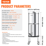 VEVOR Gravity - fed Water Filter System, 2.25G 304 Stainless - Steel Countertop Water Filtration System, Reduces Lead and up to 99% of Chlorine, with 2 Ceramic Carbon Filters, Water Level Spigot, Stand Lucy And Phil Academy Lucy And Phil Academy
