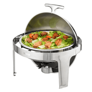 VEVOR Roll Top Chafing Dish Buffet Set, 6 Qt 2 Pack, Stainless Steel Chafer with 2 Full Size Pans, Round Catering Warmer Server with Lid Water Pan Stand Fuel Holder, for at Least 5 People Lucy And Phil Academy Lucy And Phil Academy