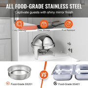 VEVOR Roll Top Chafing Dish Buffet Set, 6 Qt 2 Pack, Stainless Steel Chafer with 2 Full Size Pans, Round Catering Warmer Server with Lid Water Pan Stand Fuel Holder, for at Least 5 People Lucy And Phil Academy Lucy And Phil Academy