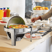 VEVOR Roll Top Chafing Dish Buffet Set, 6 Qt 2 Pack, Stainless Steel Chafer with 2 Full Size Pans, Round Catering Warmer Server with Lid Water Pan Stand Fuel Holder, for at Least 5 People Lucy And Phil Academy Lucy And Phil Academy