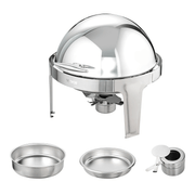 VEVOR Roll Top Chafing Dish Buffet Set, 6 Qt 2 Pack, Stainless Steel Chafer with 2 Full Size Pans, Round Catering Warmer Server with Lid Water Pan Stand Fuel Holder, for at Least 5 People Lucy And Phil Academy Lucy And Phil Academy