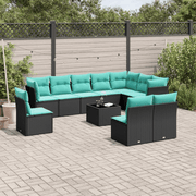vidaXL 11 Piece Garden Sofa Set with Cushions Black Poly Rattan Lucy And Phil Academy Lucy And Phil Academy