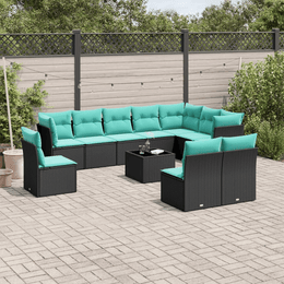 vidaXL 11 Piece Garden Sofa Set with Cushions Black Poly Rattan Lucy And Phil Academy Lucy And Phil Academy