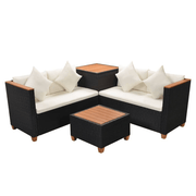 vidaXL 4 Piece Garden Lounge Set with Cushions Poly Rattan Black Lucy And Phil Academy Lucy And Phil Academy