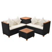 vidaXL 4 Piece Garden Lounge Set with Cushions Poly Rattan Black Lucy And Phil Academy Lucy And Phil Academy