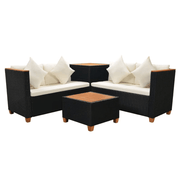 vidaXL 4 Piece Garden Lounge Set with Cushions Poly Rattan Black Lucy And Phil Academy Lucy And Phil Academy