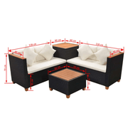 vidaXL 4 Piece Garden Lounge Set with Cushions Poly Rattan Black Lucy And Phil Academy Lucy And Phil Academy