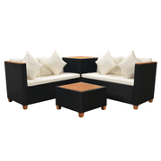 vidaXL 4 Piece Garden Lounge Set with Cushions Poly Rattan Black Lucy And Phil Academy Lucy And Phil Academy