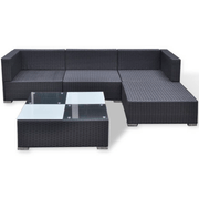 vidaXL 5 Piece Garden Lounge Set with Cushions Poly Rattan Black Lucy And Phil Academy Lucy And Phil Academy