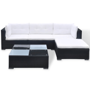 vidaXL 5 Piece Garden Lounge Set with Cushions Poly Rattan Black Lucy And Phil Academy Lucy And Phil Academy